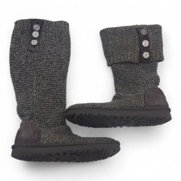 UGG Sweater Knit Foldover Boot Classic Grey Silver Warm Boho Casual Slouchy 8 - Picture 3 of 11